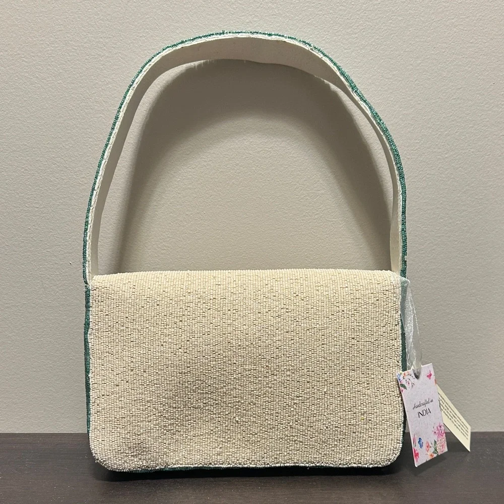 Viral TikTok beaded Green and Cream Shoulder Bag-swimmer/lemon - Picture 2 of 2